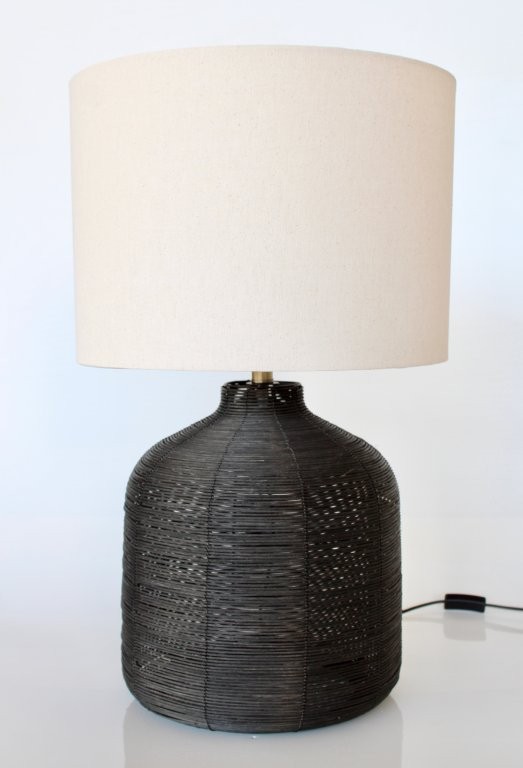 BLACK CANE LAMP BASE BEIGE SHADE  71X43CM